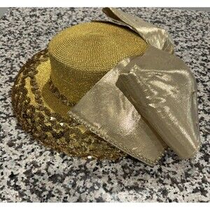 J.F.Y NY Collection Yellow Sequin Embellished Church, Derby, Tea Party Hat